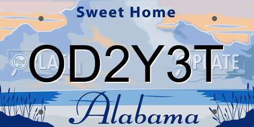 OD2Y3T Alabama License Plate