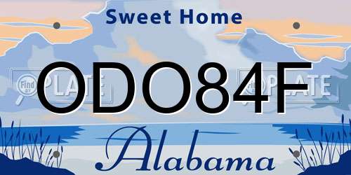ODO84F Alabama License Plate