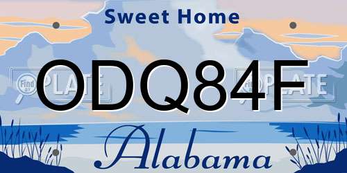 ODQ84F Alabama License Plate