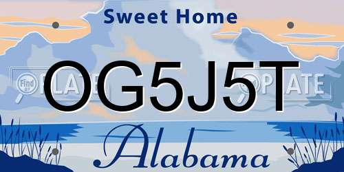 OG5J5T Alabama License Plate