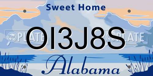 OI3J8S Alabama License Plate