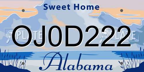 OJ0D222 Alabama License Plate