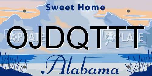 OJDQTTT Alabama License Plate