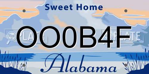 OO0B4F Alabama License Plate