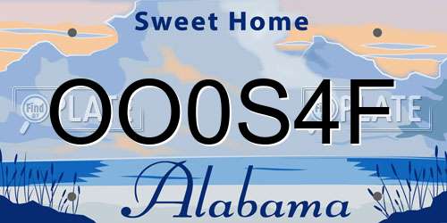 OO0S4F Alabama License Plate