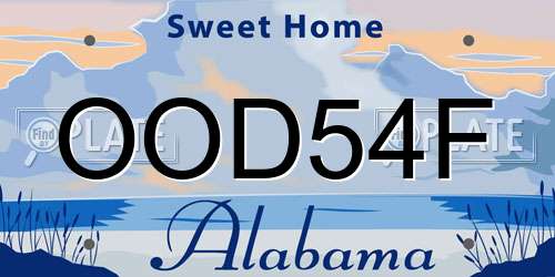 OOD54F Alabama License Plate