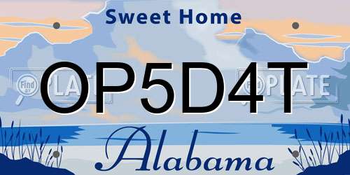 OP5D4T Alabama License Plate