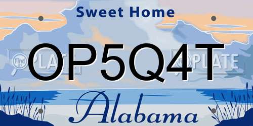 OP5Q4T Alabama License Plate