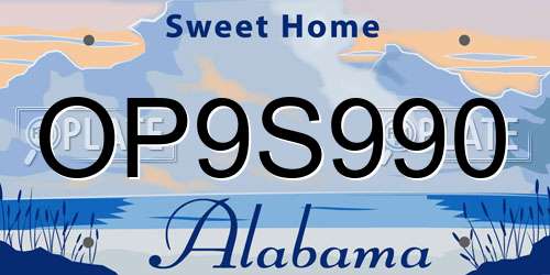 OP9S990 Alabama License Plate