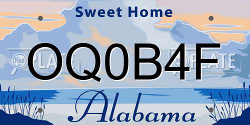 OQ0B4F Alabama License Plate