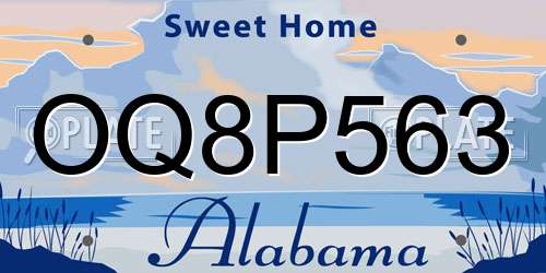 OQ8P563 Alabama License Plate