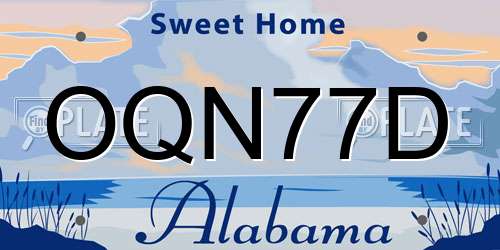 OQN77D Alabama License Plate