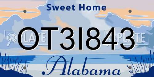 OT3I843 Alabama License Plate