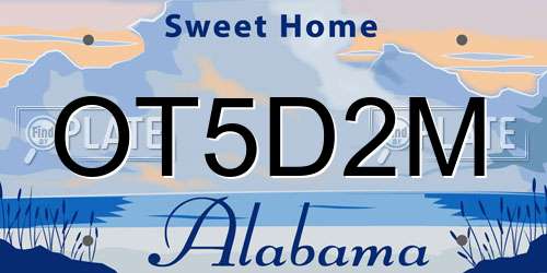OT5D2M Alabama License Plate