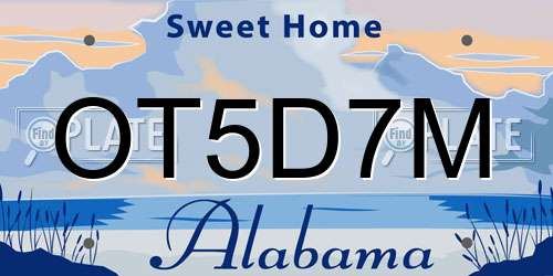 OT5D7M Alabama License Plate