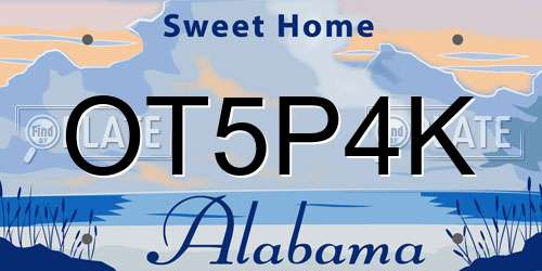 OT5P4K Alabama License Plate