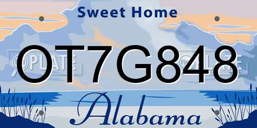 OT7G848 Alabama License Plate