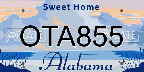 OTA855 Alabama License Plate