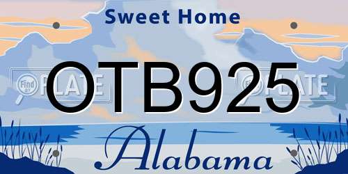OTB925 Alabama License Plate
