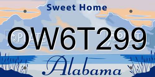 OW6T299 Alabama License Plate