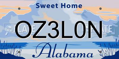 OZ3L0N Alabama License Plate