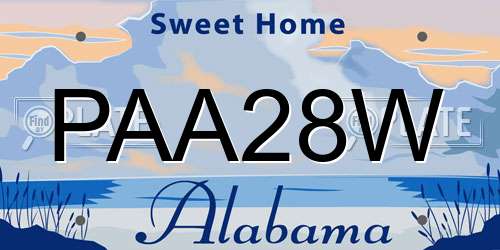 PAA28W Alabama License Plate