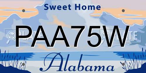 PAA75W Alabama License Plate