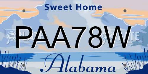 PAA78W Alabama License Plate