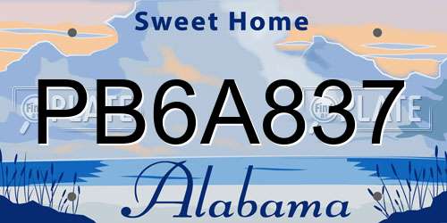 PB6A837 Alabama License Plate