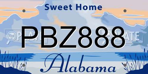PBZ888 Alabama License Plate
