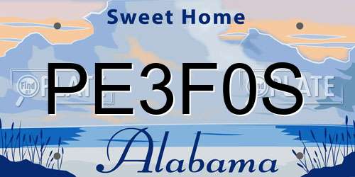 PE3F0S Alabama License Plate