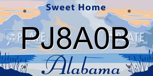 PJ8A0B Alabama License Plate
