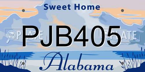 PJB405 Alabama License Plate