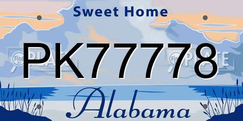 PK77778 Alabama License Plate
