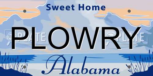 PLOWRY Alabama License Plate