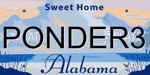 PONDER3 Alabama License Plate