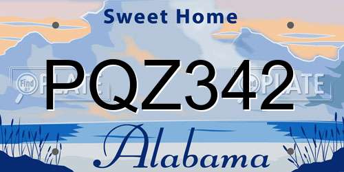 PQZ342 Alabama License Plate