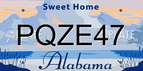 PQZE47 Alabama License Plate