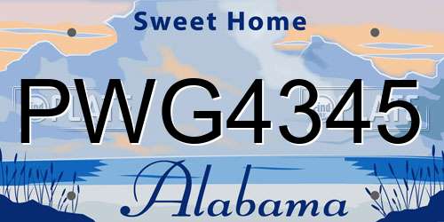 PWG4345 Alabama License Plate