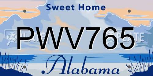 PWV765 Alabama License Plate