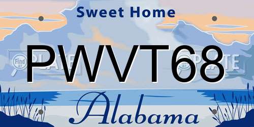PWVT68 Alabama License Plate
