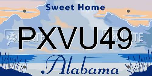 PXVU49 Alabama License Plate