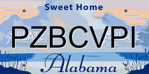 PZBCVPI Alabama License Plate
