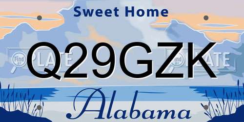 Q29GZK Alabama License Plate