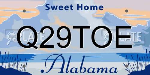 Q29TOE Alabama License Plate
