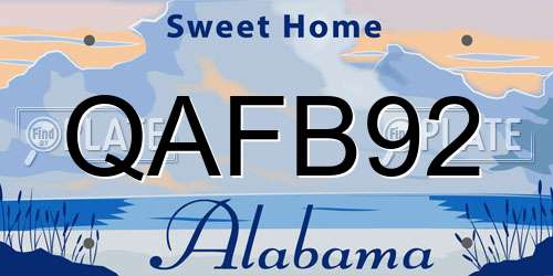 QAFB92 Alabama License Plate