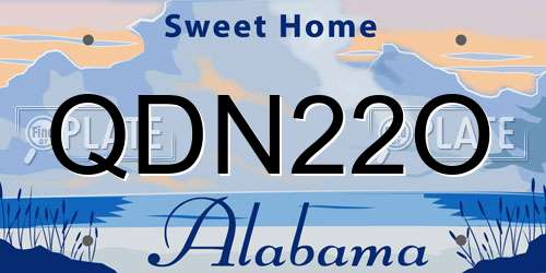 QDN22O Alabama License Plate