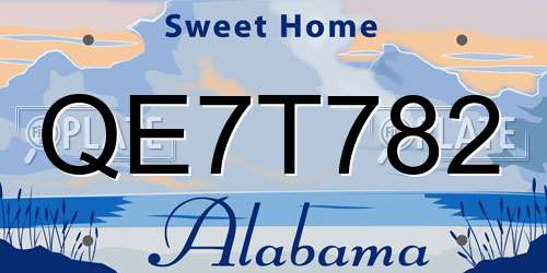 QE7T782 Alabama License Plate