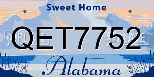 QET7752 Alabama License Plate