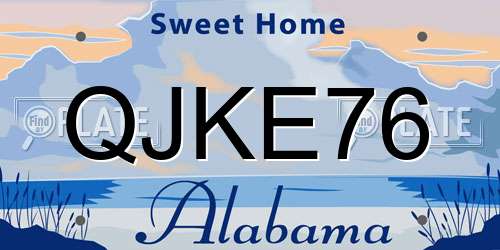QJKE76 Alabama License Plate